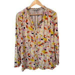 Daniel Rainn Multicolor Rayon Long Sleeve V-Neck Blouse Top Shirt Sz XXL 2X Fall